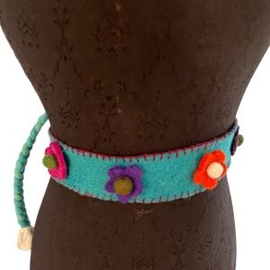 NWT Nepal Prism Felted Wool Tie Belt Dimensional Flowers XL